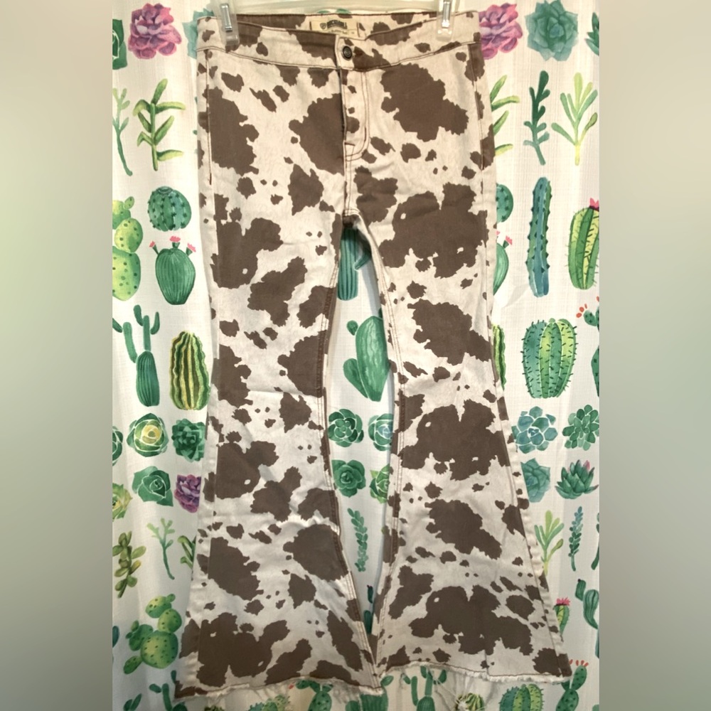 Girls Cowprint Bell Bottoms Rock n Roll Denim size 16